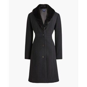 NWT J.Crew Black Wool Blend Faux Fur Collar Fit Flare Coat 12P Petite